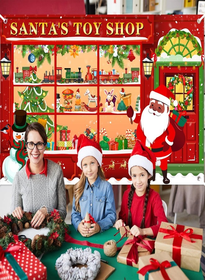 Lecheme Christmas Banner Santa's Toy Shop Backdrop Photo Background Snowman Santa Workshop Christmas Banner Holiday Photo Props Party Decorations - Image 4